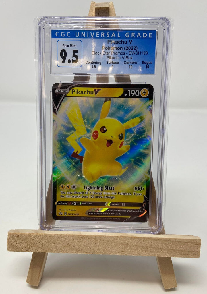 pikachu pokemon card v SWSH198 CGC 9.5 4070885002 Variants:Cartridge (Label Wear) + Manual Excellent proof acrylic case and Pokemon Lucario Ex &