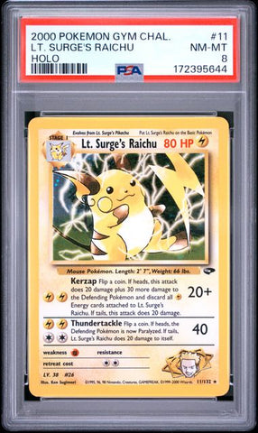Lt. Surge's Raichu 11/132 Gym Challenge Holo PSA 8 172395644
