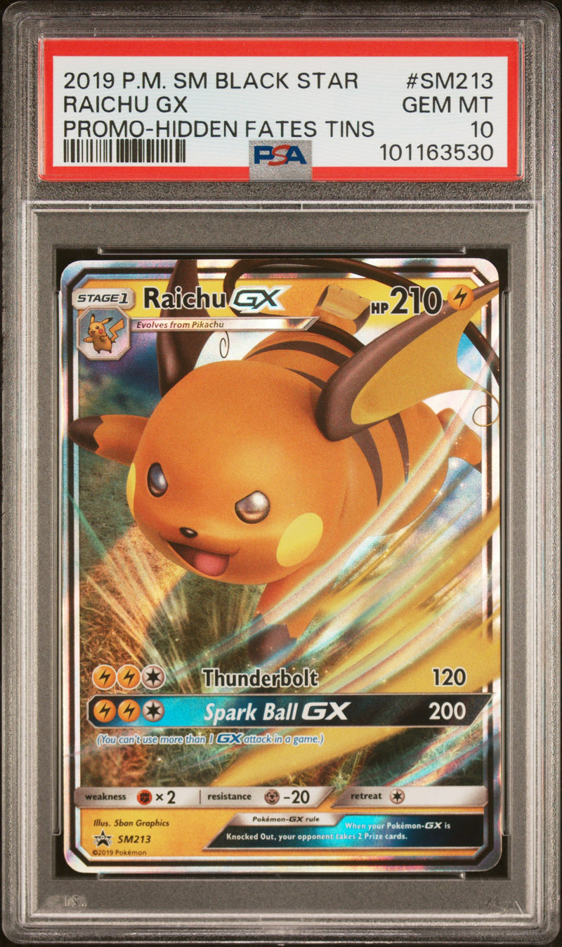 Raichu GX SM213 Hidden Fates Tin Black Star Promo PSA 10 101163530