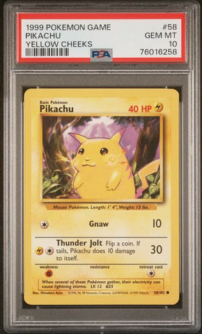 Pikachu (Yellow Cheeks) 58/102 Base Set PSA 10 76016258