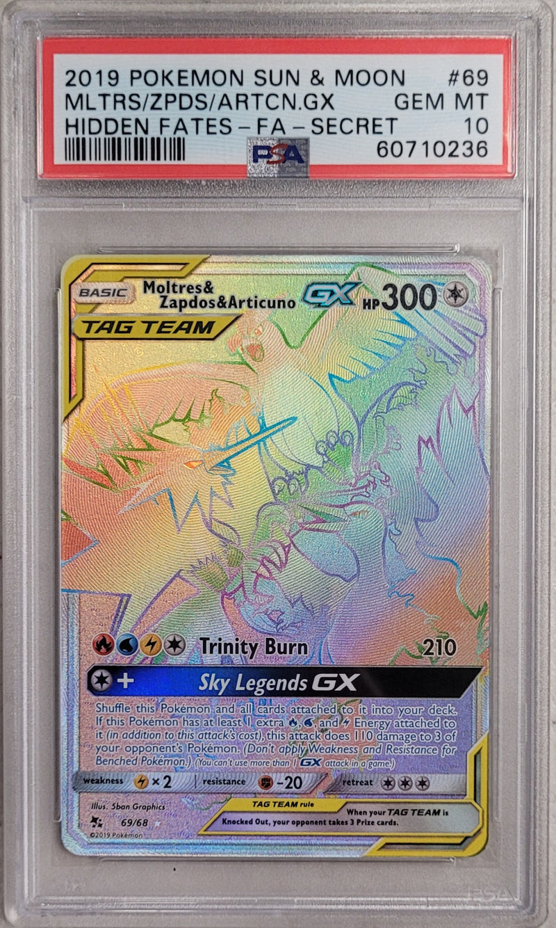 Moltres & Zapdos & Articuno GX 69/68 Hidden Fates PSA 10 60710236