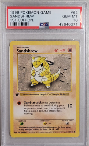 Sandshrew 62/102 Base Set 1st Edition PSA 10 43640371