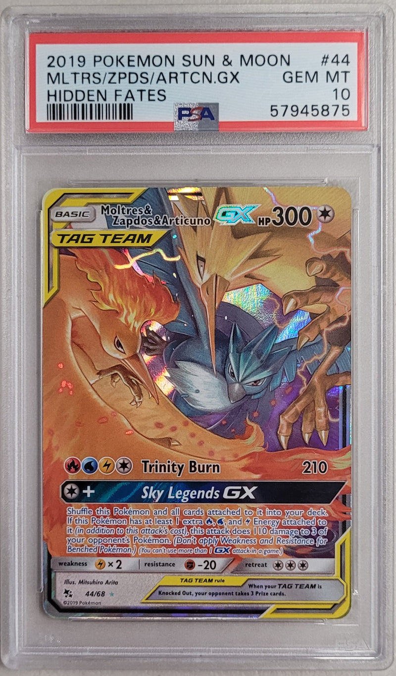 Moltres & Zapdos & Articuno GX 44/68 Hidden Fates PSA 10 57945875
