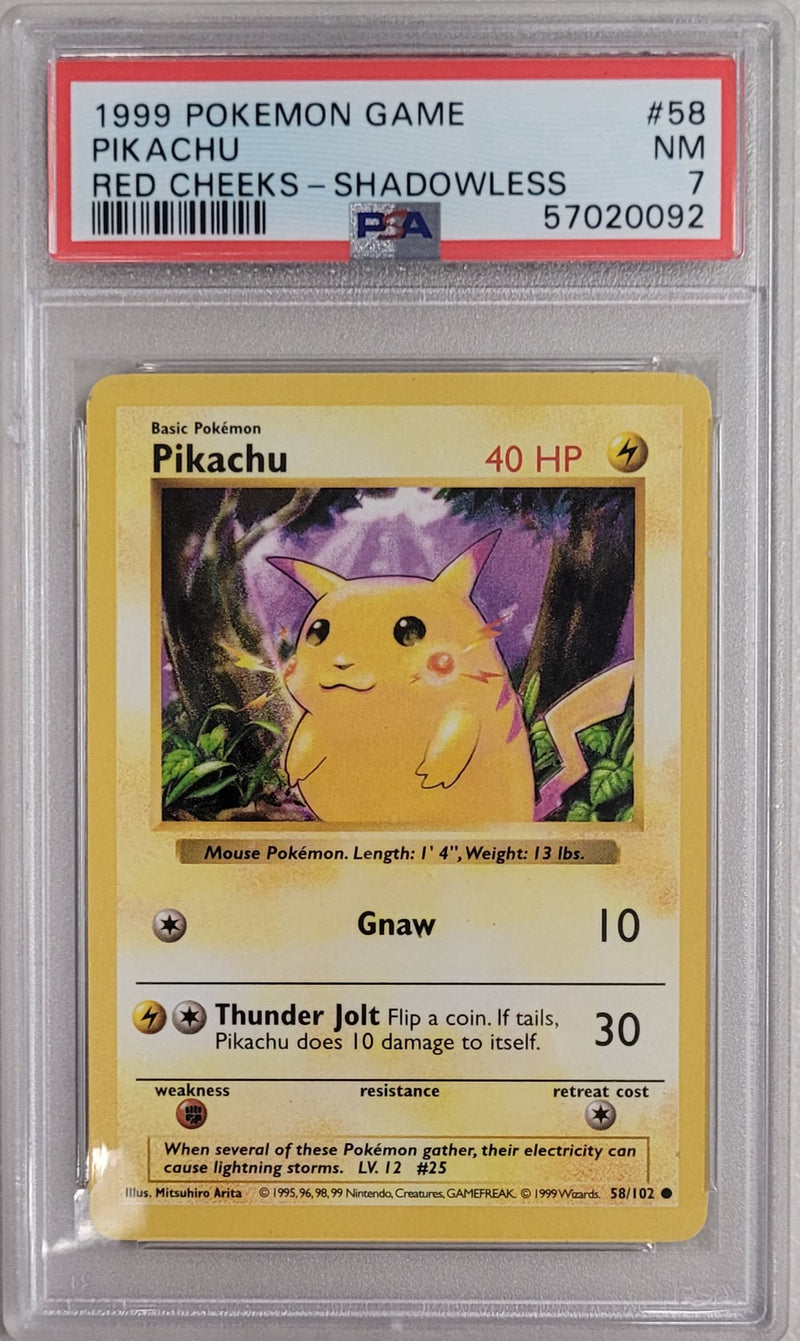 Pikachu Red Cheeks 58/102 Base Set Shadowless PSA 7 57020092