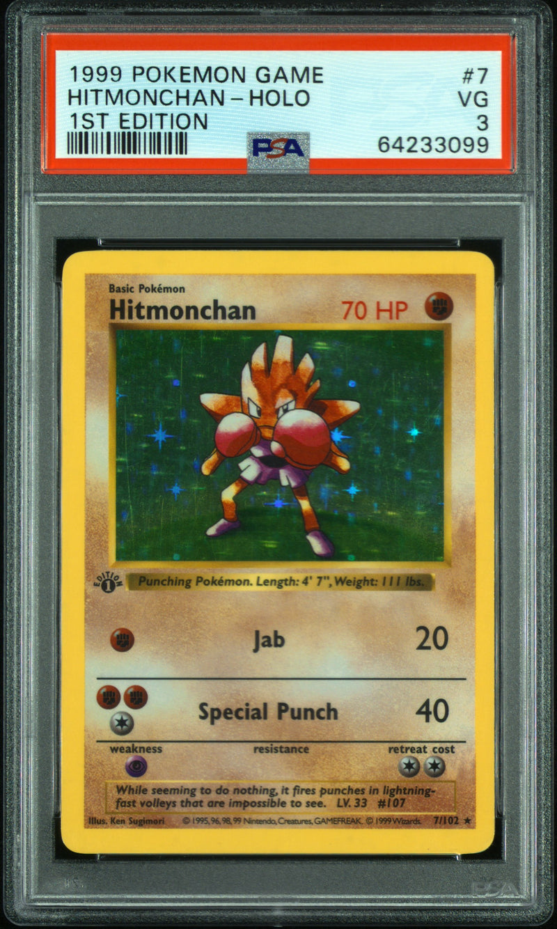 Hitmonchan 7/102 1st Edition Base Set Shadowless PSA 3 64233099