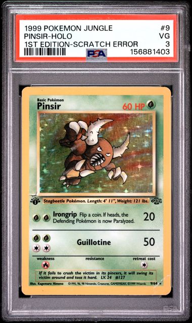 Pinsir - Holo (Scratch Error) 9/64 Jungle 1st Edition PSA 3 156881403
