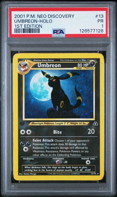 Umbreon - Holo 13/75 Neo Discovery 1st Edition PSA 1 126577126