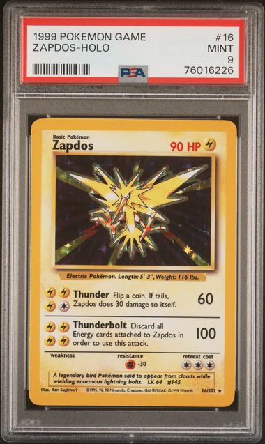 Zapdos - Holo 16/102 Base Set PSA 9 76016226