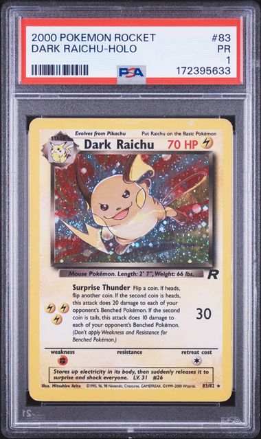 Dark Raichu - Holo 83/82 Team Rocket PSA 1 172395633