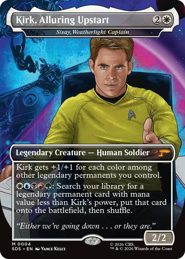 Kirk, Alluring Upstart - Sisay, Weatherlight Captain (Borderless) [Star Trek: Stardates]