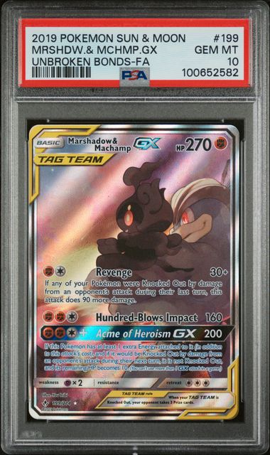 Marshadow & Machamp GX 199/214 Unbroken Bonds PSA 10 100652582