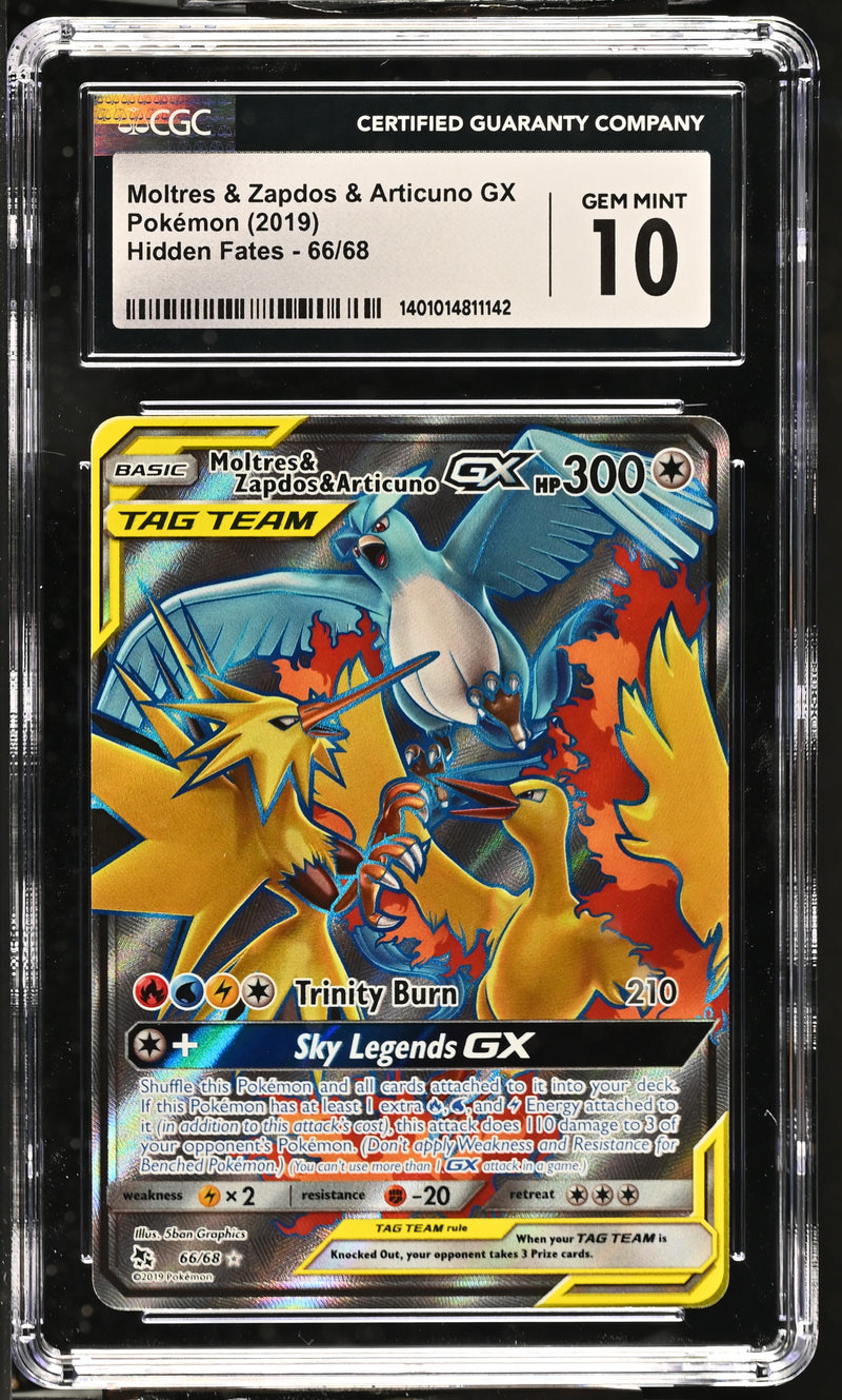 Moltres & Zapdos & Articuno GX 66/68 Sun & Moon Hidden Fates CGC 10 1401014811142