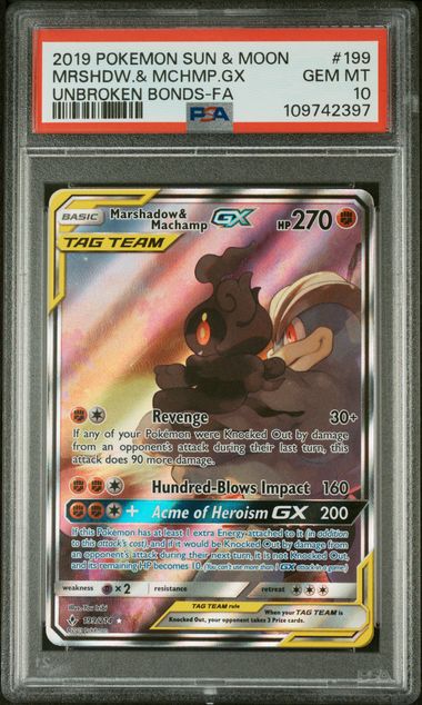 Marshadow & Machamp GX 199/214 Unbroken Bonds PSA 10 109742397