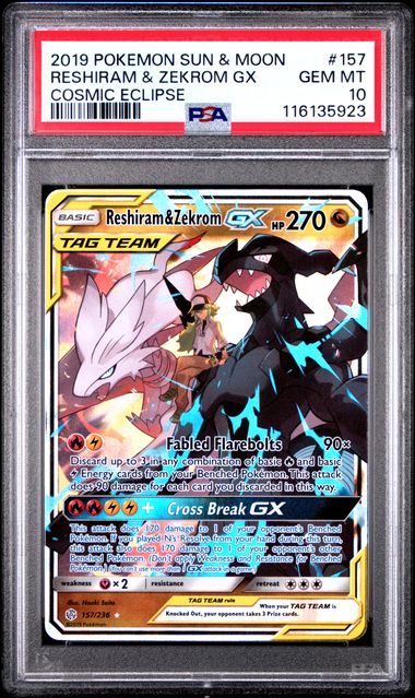 Reshiram & Zekrom GX 157/236 Cosmic Eclipse PSA 10 116135923