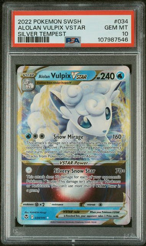Alolan Vulpix VSTAR 034/195 Silver Tempest PSA 10 107987546
