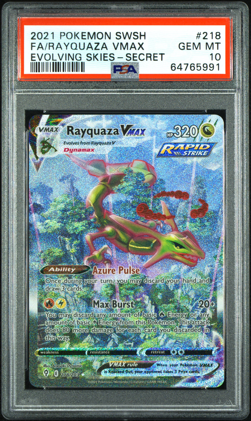 Rayquaza Vmax Alt Art Evolving Skies 218/203 PSA 10 Rayquaza Vmax Alt Art Evolving Skies 218/203 PSA 10