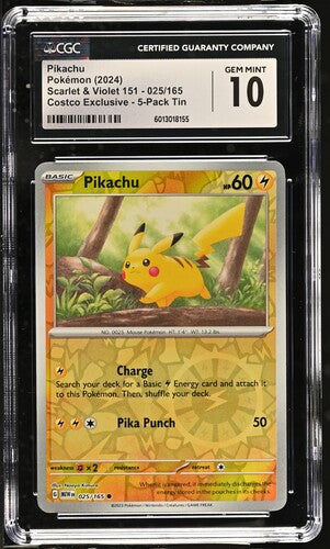 Pikachu 025/165 (Costco Exclusive) Scarlet & Violet: Black Star Promo CGC 10 6013018155