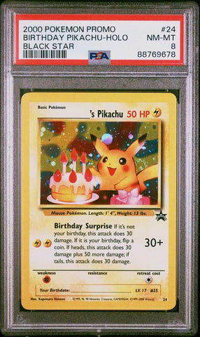 Birthday Pikachu (24) Black Star Promo PSA 8 88769678