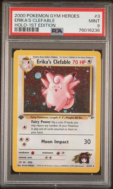 Erika's Clefable - Holo 3/132 Gym Heroes 1st Edition PSA 9 76016236