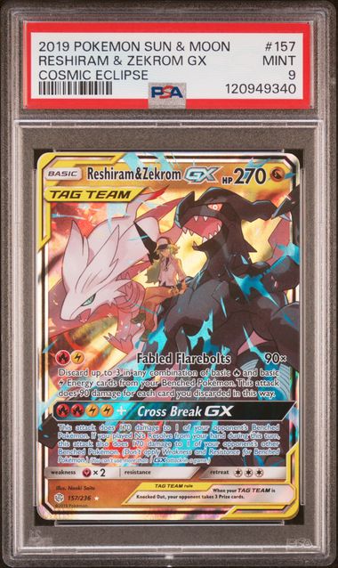 Reshiram & Zekrom GX 157/236 Cosmic Eclipse PSA 9 120949340