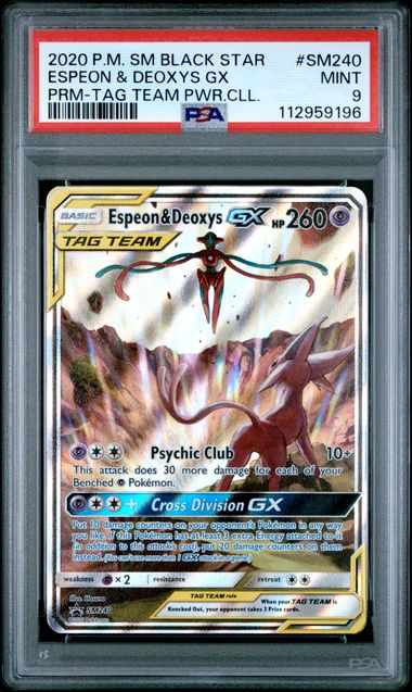 Espeon & Deoxys GX SM240 Black Star Promo PSA 9 112959196