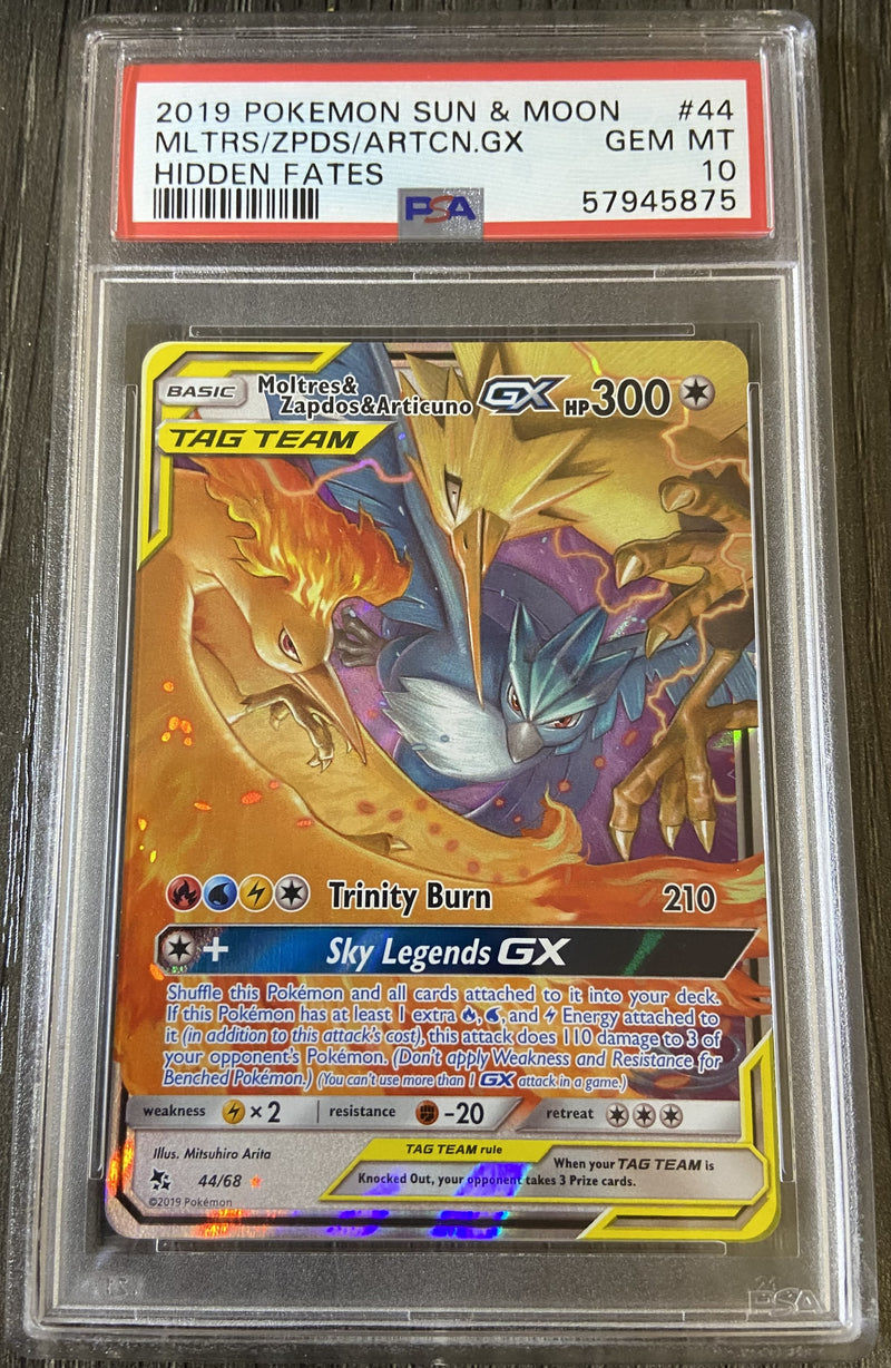 Moltres & Zapdos & Articuno GX 44/68 Hidden Fates PSA 10 57945875