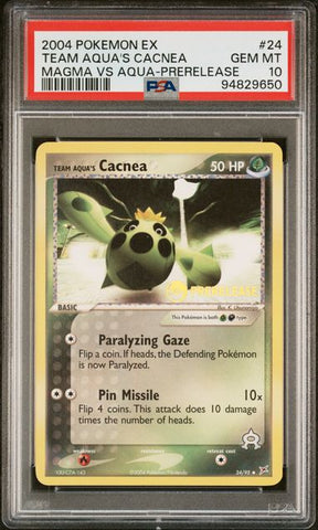 Team Aqua's Cacnea 24/95 Magma vs. Aqua Prerelease PSA 10 94829650