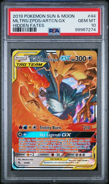 Moltres & Zapdos & Articuno GX 44/68 Hidden Fates PSA 10 99967274