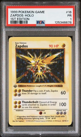 Zapdos - Holo 16/102 Base Set 1st Edition PSA 1 125346678