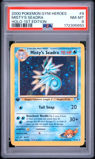 Misty's Seadra 9/132 Gym Heroes 1st Edition Holo PSA 8 172395650
