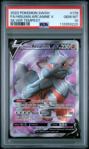 Hisuian Arcanine V 179/195 Silver Tempest PSA 10 112959220