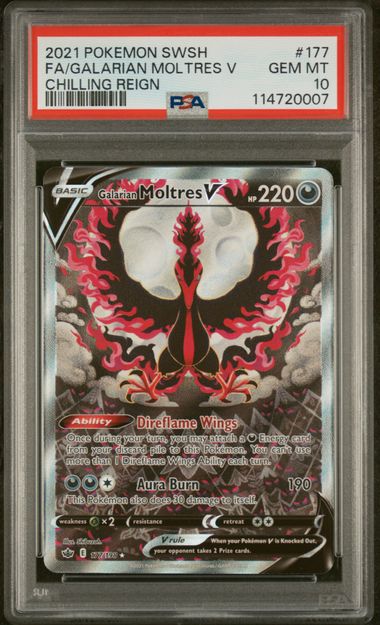 Galarian Moltres V 177/198 SWSH Chilling Reign PSA 10 114720007