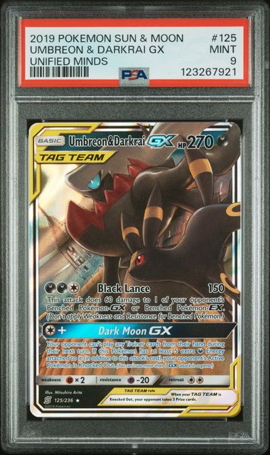 Umbreon & Darkrai GX 125/236 Unified Minds PSA 9 123267921