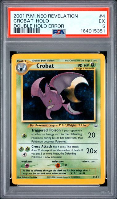 Crobat - Double Holo Error 4/64 Neo Revelation PSA 5 164015351