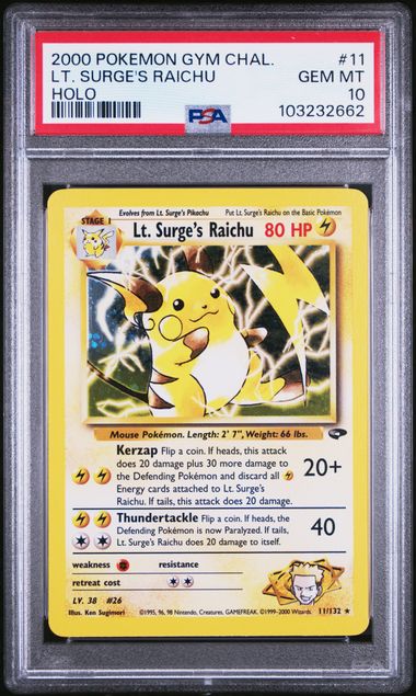 Lt. Surge's Raichu - Holo 11/132 Gym Challenge PSA 10 103232662