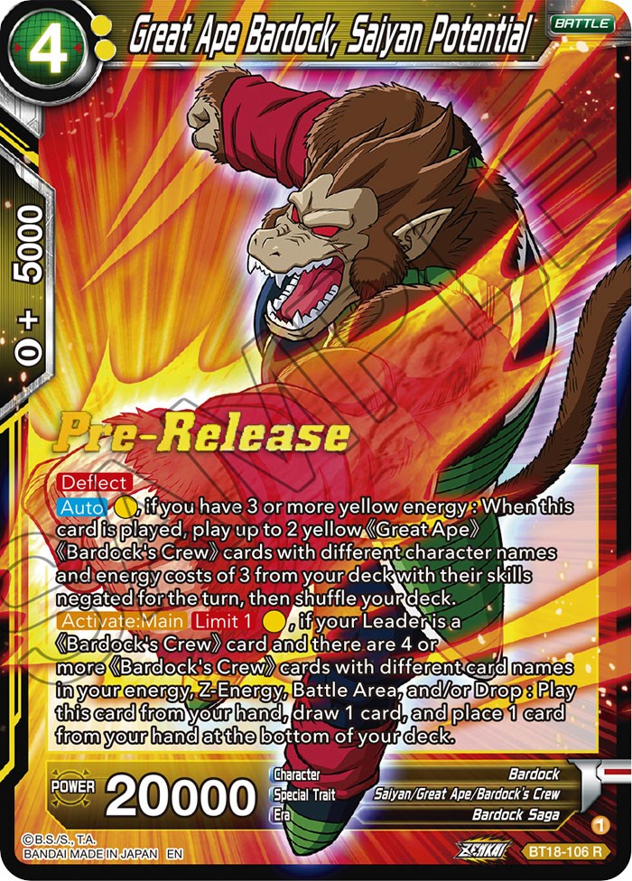 rare beauty foundation sample card Great Ape Bardock, Saiyan Potential (BT18-106) [Dawn of the Z-Legends