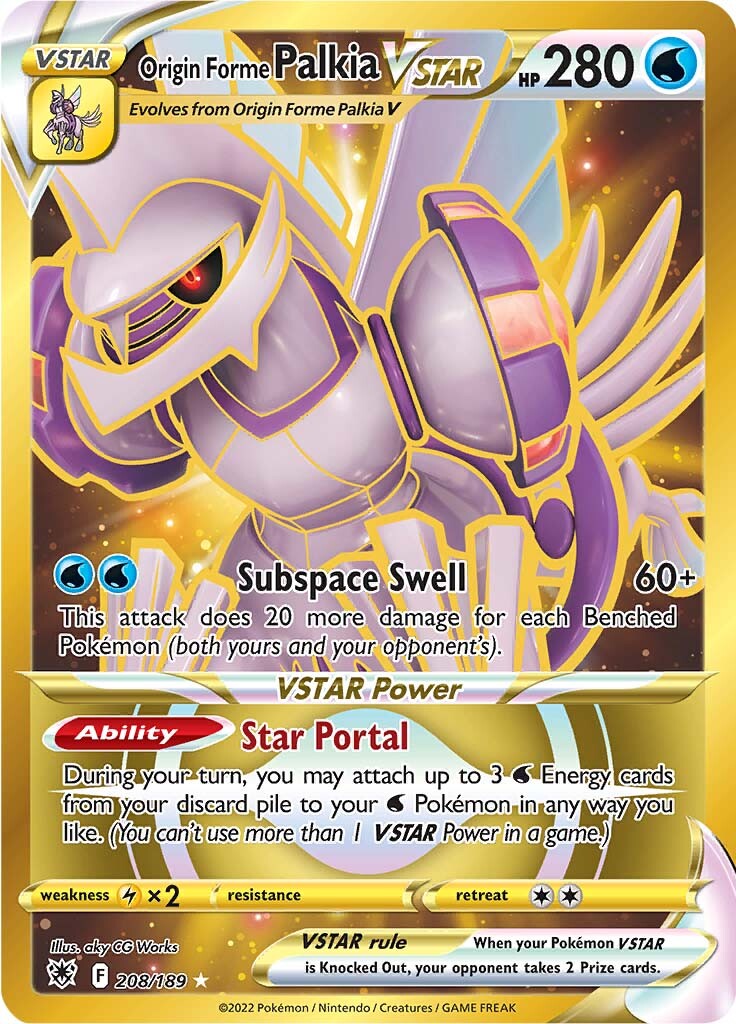 gold v star pokemon card Origin Forme Palkia VSTAR (Secret) (208) 208/189